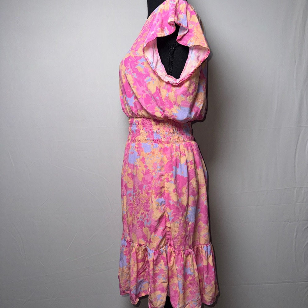 Rails Jasmine Pink Floral Abstract Smocked Waist V-Neck Mini Dress XS - Picture 3 of 12
